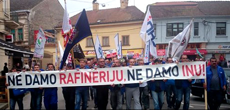 Prosvjed radnika "Rafinerije Sisak" / HRT-prtsc