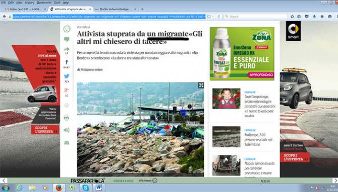 Corriere Della Sera: Djevojka jest nažalost silovana, ali ne od grupe Sudanca već od strane jednog "muškarca senegalskog porijekla".
