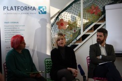 Ivana Zanze, Sandra Benčić i Tomislav Domes na pressici (Foto: Platforma 112)<br>
