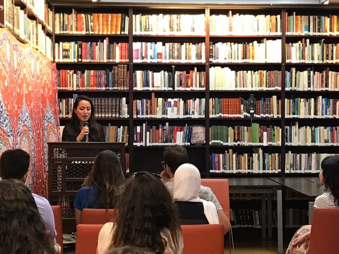 Bseiso reading in Cairo, July 2017. Photo: Farid Farid.