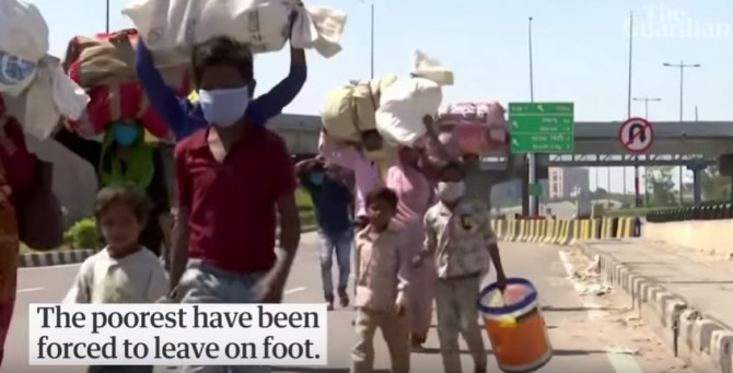 Brojni migrantski radnici u Indiji morali su u kilometarskim kolonama pješice napustiti gradove (Foto: ytb_prtsc)